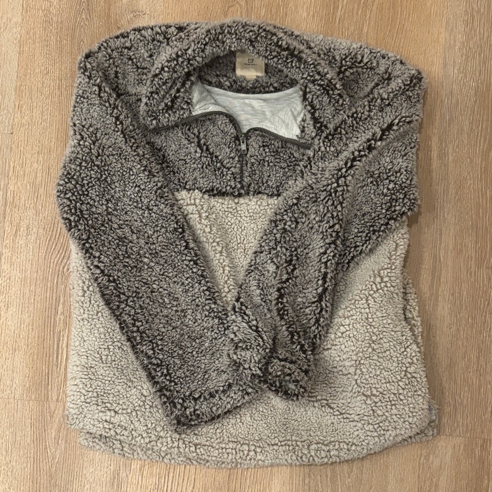 Thread & Supply Gray and Cream Sherpa Turtleneck Sweater